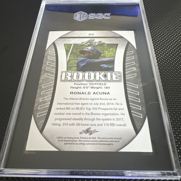 2017 Leaf Rookie Flag Exclusive Edition Ronald Acuna Rookie gem mint 10 #22 - Picture 3 of 3